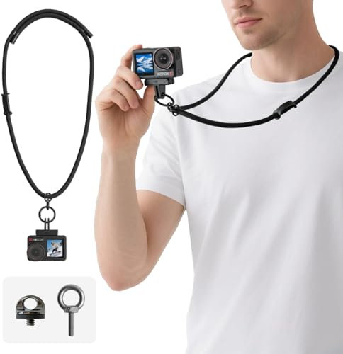muuee Neck Strap for DJI Osmo Action 5 Pro/4/3, Pocket 3, Insta360 Ace Pro, Anti-Drop Neck Lanyard with 1/4 Screw and M5 eye bolt for GoPro, Insta360 X5/X4, Selfie Sticks, Camera & Tripod (Black)
