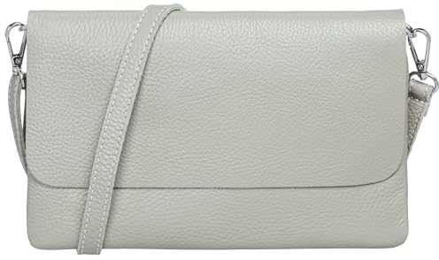 Caspar Elegante Leder Clutch Damen Umhängetasche Abendtasche mit verstellbarem Schultergurt - CLASSIC LINE - Modell No.835 - Made in Italy, Farbe:hellgrau