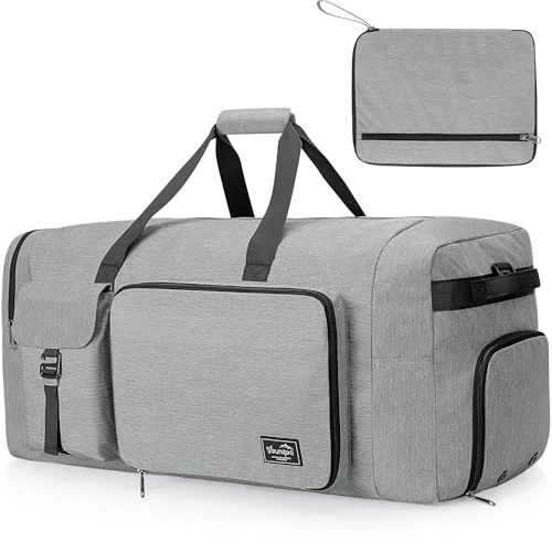 YOUNGOA 80L Faltbare Reisetasche, Sporttasche Groß für Herren & Damen | Große Reisetaschen Faltbar mit Schuhfach, Leichte Wasserdichte Weekender Travel Duffle Bag Saunatasche, Grau, XL 80 Liter