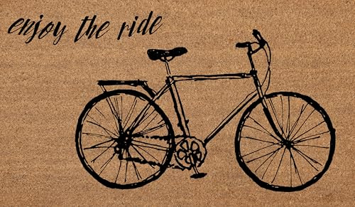 COCONIQ Coir Door Mats 43x76 cm, Non-Slip Sturdy, PVC Backed Heavy Duty, Easy to Clean, Ideal for Door Entrance, Patio, Porch, Backyard, Garages, Enjoy the Ride Vintage Bicycle