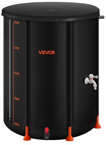 VEVOR Collapsible Rain Barrel, 53 Gallon Portable Rain Water Collection Barrel, 1000D PVC Rainwater Collection System, Garden Water Catcher Tank Storage Container with Spigot & Overflow Kit, Black