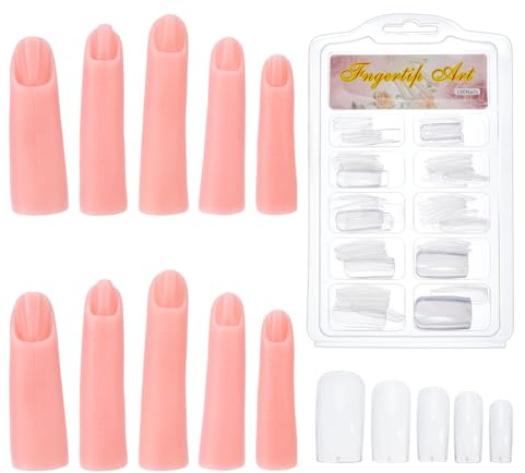 OLYCRAFT 10pcs Silicone Pratique Doigts avec 100pcs Ongles claires Faux Nail Training manucure des Doigts Faux Doigts Bricolage Ongles Art Training Doigt Amateurs de Pratique d’Art débutants