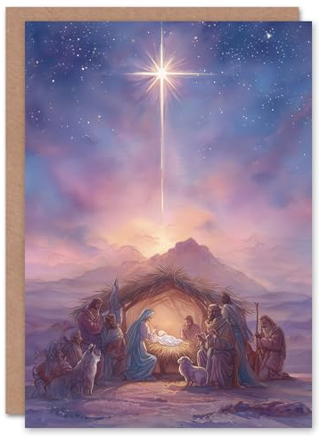 Artery8 Christmas Card Watercolour Nativity Scene with Star of Bethlehem