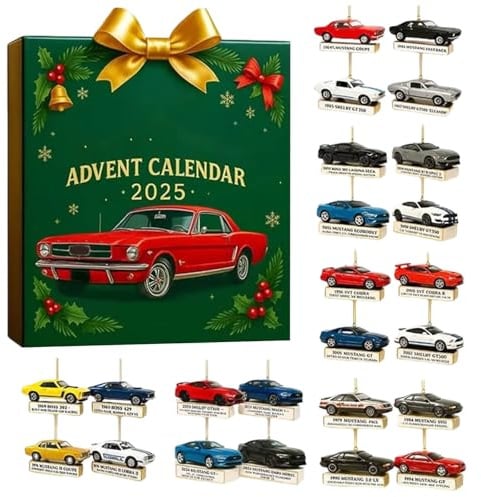 Advent Calendar 2025 Classic Cars Motorcycles 2D Acrylic Christmas Tree Pendants Decorations Ornaments 24 Days Christmas Countdown Calendar Sports Cars Motorbikes, Idea Gift for Adults Kids (A)