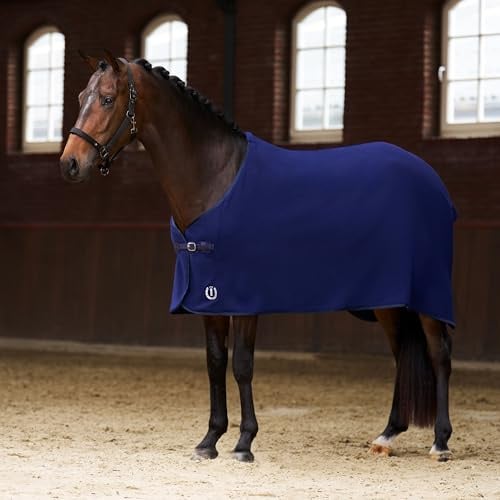 Imperial Riding IRH Fundamental Basic Abschwitzdecke, funktional & atmungsaktiv, schweißabsorbierendes Polar-Fleece Frontverschluss, schnell trocknende Fleecedecke für Pferde, Navy, 135
