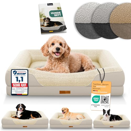 ELONEO orthopädisches Hundebett kleine Hunde - 76x51x17cm, Hundekorb mit Memory Foam, Hundematte wasserdicht und waschbar, Hundekissen, Hundematratze mit weicher Polsterung, Creme