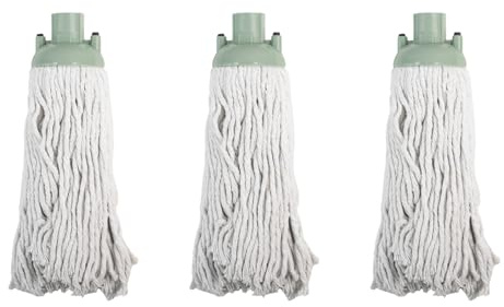 JVL String Mop Head Replacement – Green (Pack of 3) – Machine Washable Microfibre Refill Heads