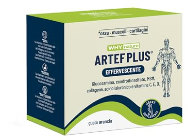WHY NATURE ARTEF PLUS - Integratore Alimentare Ossa e Cartilagine - Con Vitamina C, Vitamina D3, Vitamina E, Acido Ialuronico - Gusto Arancia - Senza Glutine - 24 Bustine