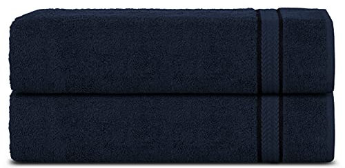 Sweet Needle Lot de 2 Serviettes de Bain en Coton Super Doux, Marine - 600 g/m², Double Couche, Coutures résistantes, très absorbantes et Douces pour Le Bain, la Douche et Un Usage Quotidien