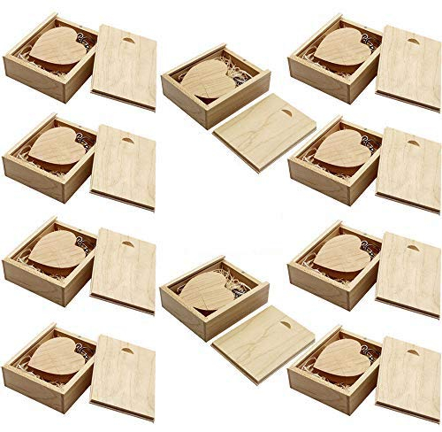 A Plus+ 10 Pièces Clé USB 64 Go Coeur en Bois avec des Boîtes Personnalisées Cadeau pour Saint Valentin