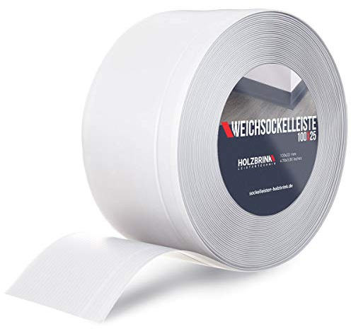HOLZBRINK Plinthe PVC flexible 100x25mm, 10 m | Plinthe souple pour protéger mur cuisine, garage, couloir| Cornière PVC | Couleur : blanc