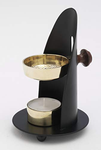 Räucherstövchen höhenverstellbar mit Holzgriff Höhe 12 cm mit 2. Sieb und Teelicht in Schwarz