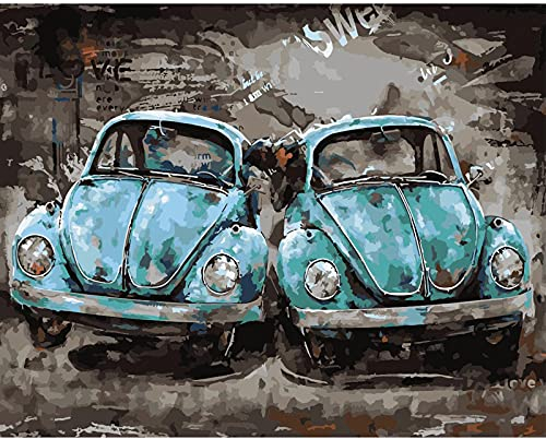 WACYDSD Malen nach Zahlen, blaues Auto, einzigartiges Geschenk, handgemaltes Ölgemälde für Zuhause, Wanddekoration, Kunstwerke, rahmenlos