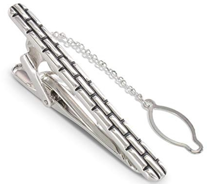 TEROON Krawattenklammer/Krawattennadel schwarzes Lackmuster mit Kette