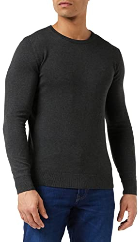 TOM TAILOR Herren Basic Strickpullover mit Crewneck, 10617 - Black Grey Melange, XL
