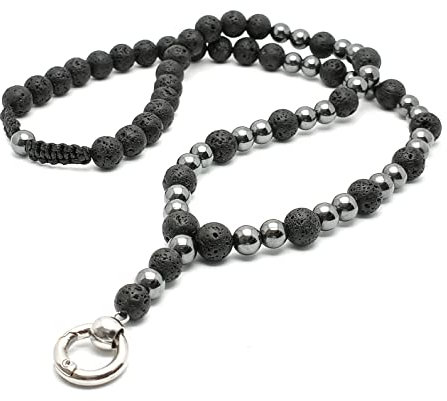 Halskette Lava Halbedelstein Edelstahl Ring Verschluss biker Rosenkranz herren damen Schmuck/ALLA