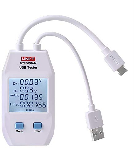 UT658 USB Tester Detector Monitor di Tensione e Corrente Prova Dei Caricabatterie, Cavi, Capacità Delle Banche di Potenza (Doppia Interfaccia Tipo A e Tipo C)