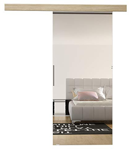 Mirjan24 Schiebetürsystem Geko II 80 mit Spiegel (Sonoma) | Komplettes Schiebetür-Set mit Selbstschließer, Laufschienen, Aluminiumgriff und universeller Links-/Rechtsmontage