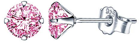 Yumilok Damen Ohrstecker 925 Sterling Silber Zirkonia Solitär Rose 6mm Gestüt Piercing Ohrringe Ohrschmuck für Frauen Mädchen