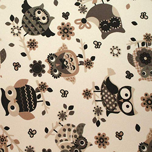 novely® Oxford 210D | 1 lfm | Polsterstoff Bedruckt Print Wasserabweisend Reißfest Dekostoff | D28 Eule Creme Braun