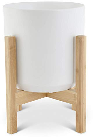 K&K Interiors Pots Modernes en céramique Blanche sur Support en Bambou de 31,5 cm