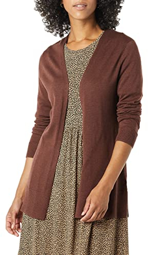 Amazon Essentials Cardigan Leggero Aperto sul Davanti (Disponibile in Taglie Forti) Donna, Castagna Scuro Puntinato, S