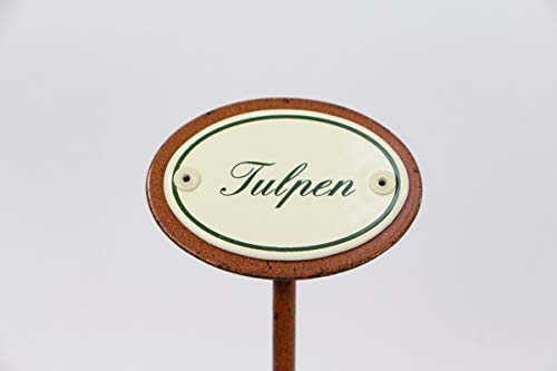linoows Pflanzenstecker Tulpen, Pflanzenschild Emaille, Beetstecker mit Erdspieß 25 cm