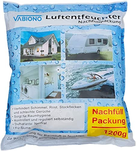 vabiono Luftentfeuchter Nachfüllpack 1,2kg Vliesbeutel Granulat für Raumentfeuchter zum Nachfüllen (12 x 1,2kg Nachfüller-Granulat)
