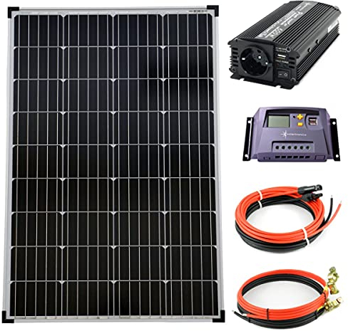 solartronics Komplettset 1x100Watt 12Volt 1000mm Spannungswandler 600W 10A Laderegler gelb Inselanlage