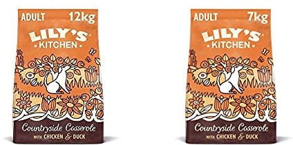 Lily's Kitchen Chicken & Duck Countryside Casserole Natural Grain Free Complete Adult Dry Dog Food (12 kg) & Chicken & Duck Countryside Casserole - Grain Free Adult Dry Dog Food (7 kg)