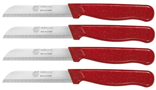 GGS Solingen Knife, Vegetable Knife Set, Fruit Knife, Tomato Knife, Steak Knives, Serrated, Dishwasher Safe, German Stainless Steel, Chef Kitchen Knife Set (Red Set of 4)