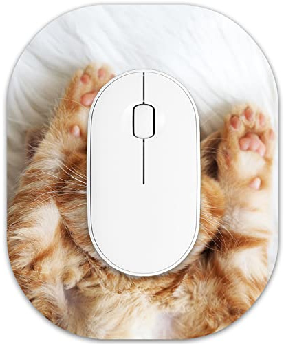 Atufsuat Small Mouse Pad 6 x 7 Inch, Oval Mini Mouse Pad with Non-Slip Rubber Base, Waterproof Compact Mouse Mat for Laptop Computer Wireless Mouse Keyboard Tray Home Office Travel, Cat