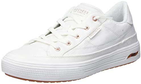 Skechers Women's Arch FIT Arcade Sneaker, White Canvas/Rose Gold Trim, 7 UK
