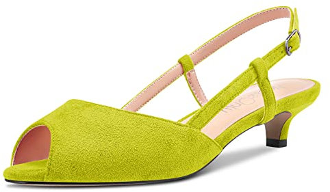 NobleOnly Donna Spillo Basso Gattini Tacco Heel Aperte sulla Punta Slingback Sandali Slip-on Sexy Dress da Matrimonio 3.5 CM Heels Scarpe Verde Lime Scamosciato 40 EU