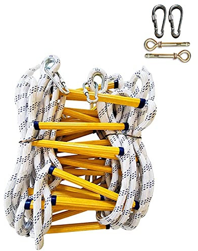 PHONME ÉChelles De Secours Incendie Échelle De Corde De Sécurité pour Les Enfants Et Les Adultes Résistant à la déchirure Rapide À Déployer Compactes Faciles À Utiliser avec 2 Crochet(Size:5m)