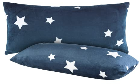 BaSaTex Sterne Flausch Kissenbezüge Winter Plüsch Nicky-Teddy Cashmere-Touch Kissenhüllen | 2er Pack 40x80 cm | Farbe: Blau