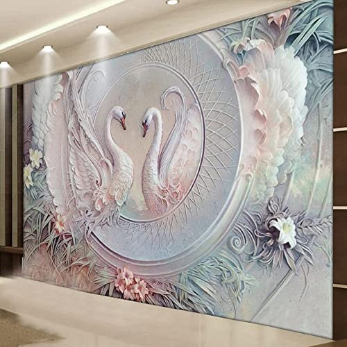 XTSWallpaper Coloré Floral Cygne 200X100Cm Papier Peint Photo 3D Optique Trompe L Oeil | Déco Mural Tableaux Muraux Photo Mural Décor Motif Poster Géant Stickers Muraux Optique Fond Effet