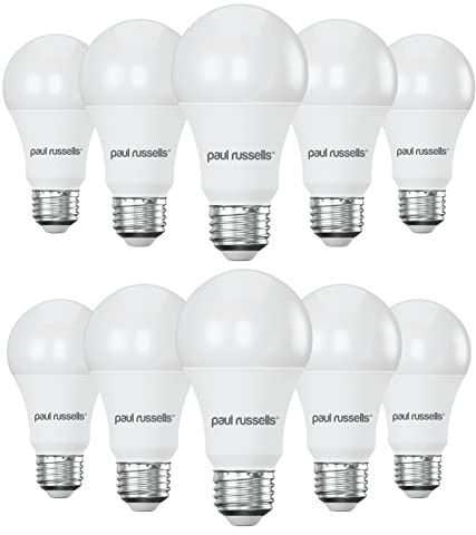 paul russells LED GLS - Dimmable Edison Screw Light, 14W 1521 Lumens E27 A70 LED Bulbs, 100w Equivalent, 4000K Cool White/Natural White, Dimmer Standard ES Energy Saving Ceiling Lightbulbs, Pack of 10