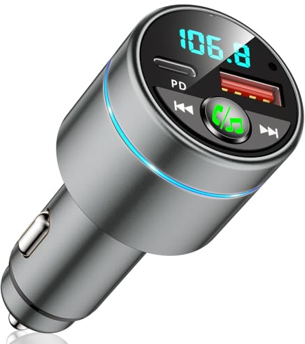 Mohard Transmisor FM Bluetooth Coche 5.3, Metal PD 30W & QC3.0 18W Cargador Coche Rápido, Manos Libres Receptor Música Bluetooth con Cancelación Ruido, con Anillo Luz & Música Alta Fidelida Car
