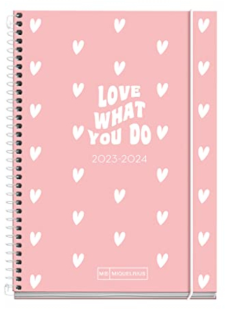 Miquelrius - Schülerkalender 23-24, September 2023 bis Juni 2024, Größe 11,7 x 17,4 cm, Seite, Design Rosa, Spanisch-Englisch