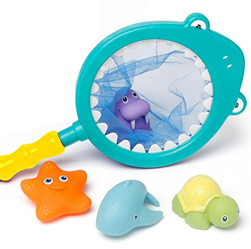 Bath Toy Fishing Shark Style Spoon-net Game Bath Toys Floating SquirtsToys in Bathtub Bathroom Pool Bath Time for Kids Toddler Baby Boys Girls