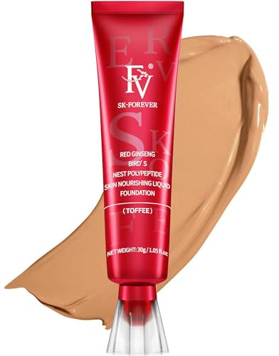 Foundation Makeup, FV Wasserfeste Foundation für Fettige Haut Feuchtigkeitsspendend Langanhaltend Concealer Medium Coverage Flüssige Foundation mit Mattes Finish, Farbton Toffee, 30ml
