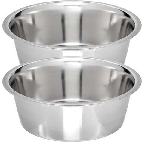 Stainless Steel Dog Bowl 2-Pack Metal Food and Water Dish (25cm Outer Diameter) Pet Feeder Replacement Bowls Dishwasher Safe, Easy to Clean (10 Cups)