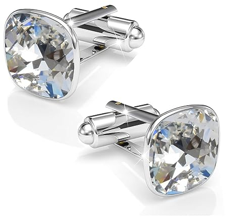 Manschettennadeln Echt Silber 925 Manschettenknöpfe Für Männer und Damen mit Marken Kristalle - Hochzeitsgeschenke Bräutigam Hochzeit Abschluss Vatertag Geschenke