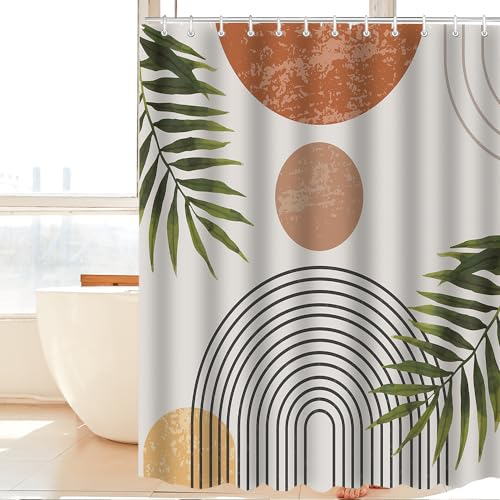Lerores Tenda da doccia 240 x 180 cm, linea di foglie, orlo appesantito, anti-muffa, impermeabile, lavabile, in poliestere, con 16 occhielli e anelli per tenda da doccia, per bagno, vasca da bagno
