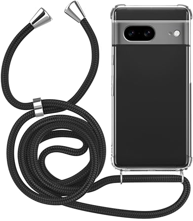 MyGadget Funda para Google Pixel 8 - Carcasa en Silicona TPU Suave con Cordón - Case y Correa Adjustable - Negro