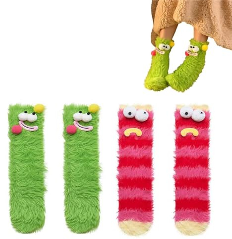Dihope 2 Paar Lustige Socken,3D Cartoon Monster Socken Mit Großen Augen Unisex Winter Flauschig Socken Korallenvlies Bodensocken,Funny Freundschaftssocken für Damen und Herren