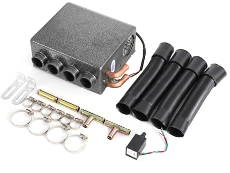 Cozyel 12V Universal 4Ports Auto Car Lkw Underdash Compact Heizung Mit Speed Switch & Copper Tube,Kompaktheizung For Warm Under Dash Heat HeizlüFter Demister Zusatzheizung Scheibenentfroster Defroster