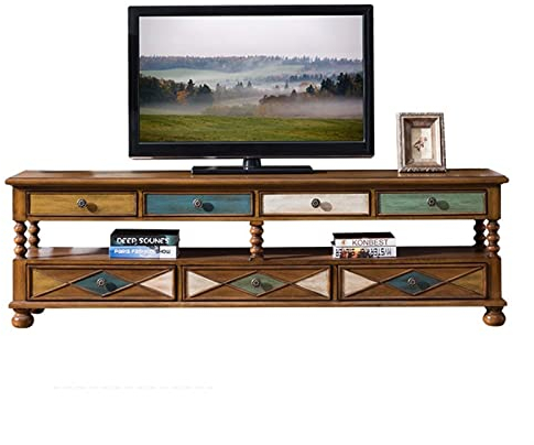 TV Schrank Fernsehschrank 78,7-Zoll-TV-Ständer, rustikales Retro-TV-Entertainment-Center mit bemalter, schöner und langlebiger TV-Konsole mit 7 Schubladen und offenen Regalen TV Stand TV-Möbel ( Color