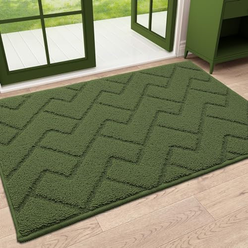 Homaxy Indoor 50 X 80 cm Machine Washable Dirt Trapper Non-slip Doormats, Super Absorbent Entrance Rug Floor Mat For Entryway, Front Back Door, Pets and Dogs - Green